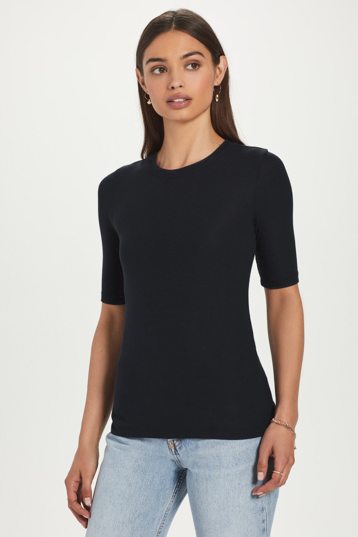 Ribbed Half Sleeve Tee - Goldie LeWinter #color_black