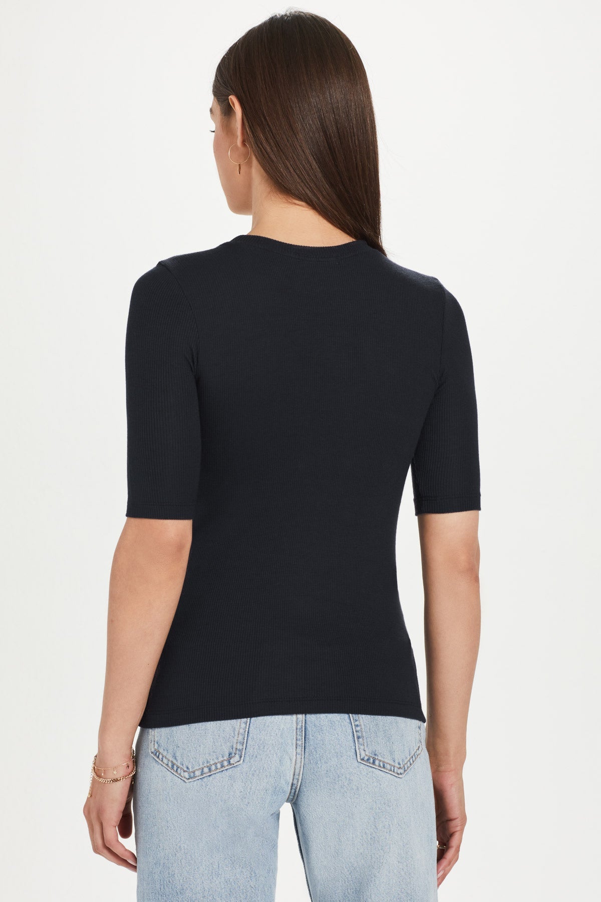 Ribbed Half Sleeve Tee - Goldie LeWinter #color_black