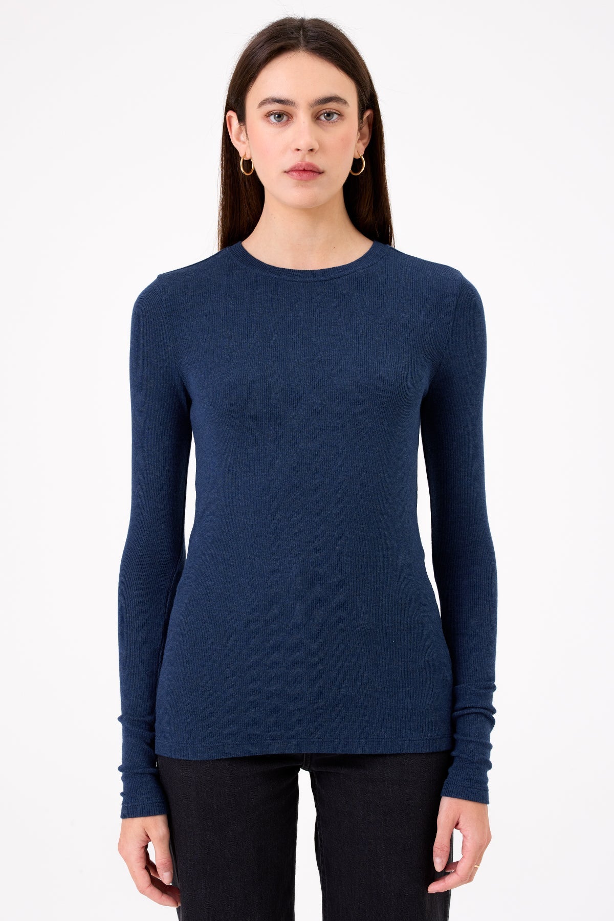 Ribbed Long Sleeve Tee - Goldie LeWinter #color_navy heather - limited edition