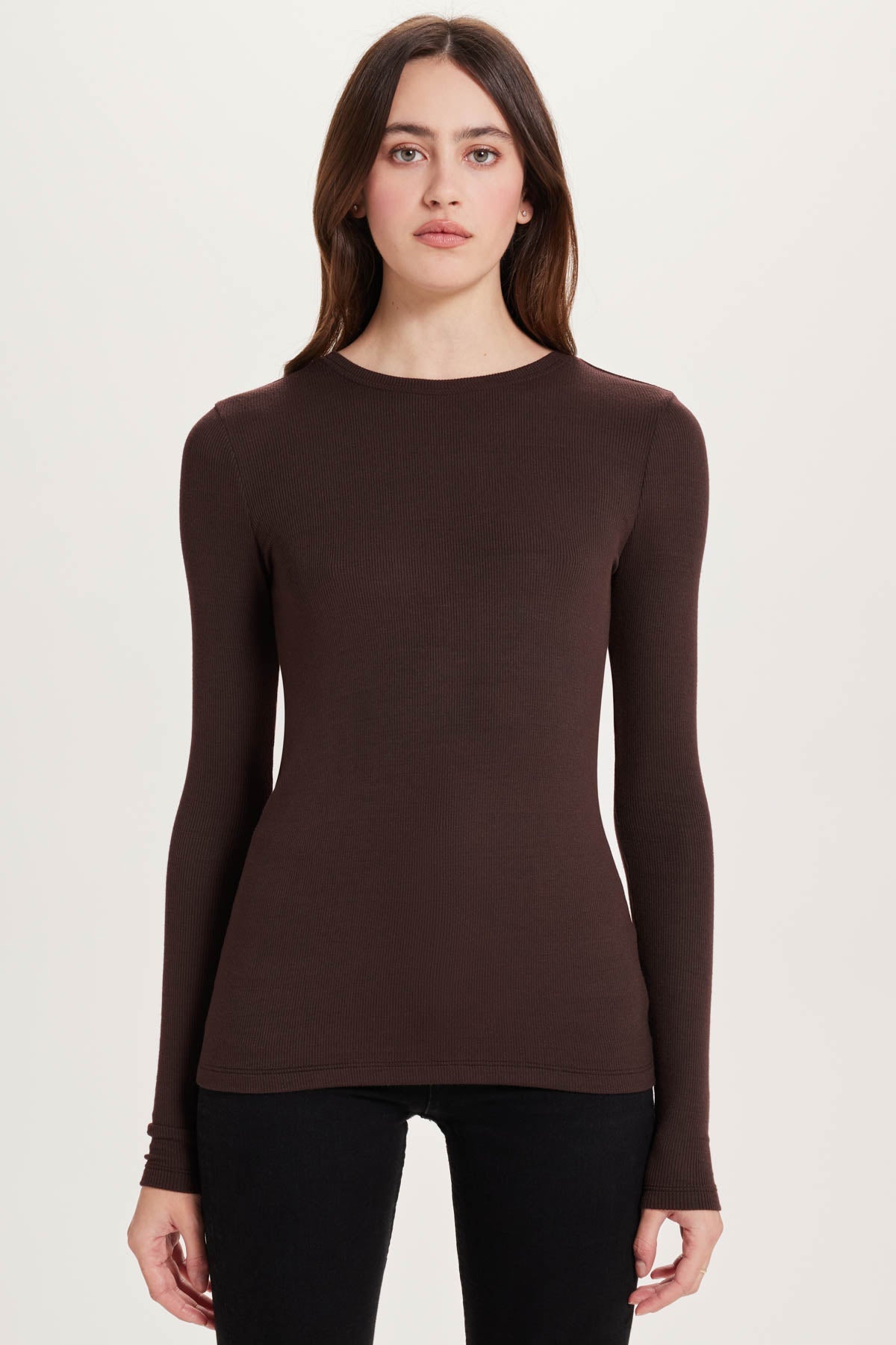 Ribbed Long Sleeve Tee - Goldie LeWinter #color_coffee - limited edition
