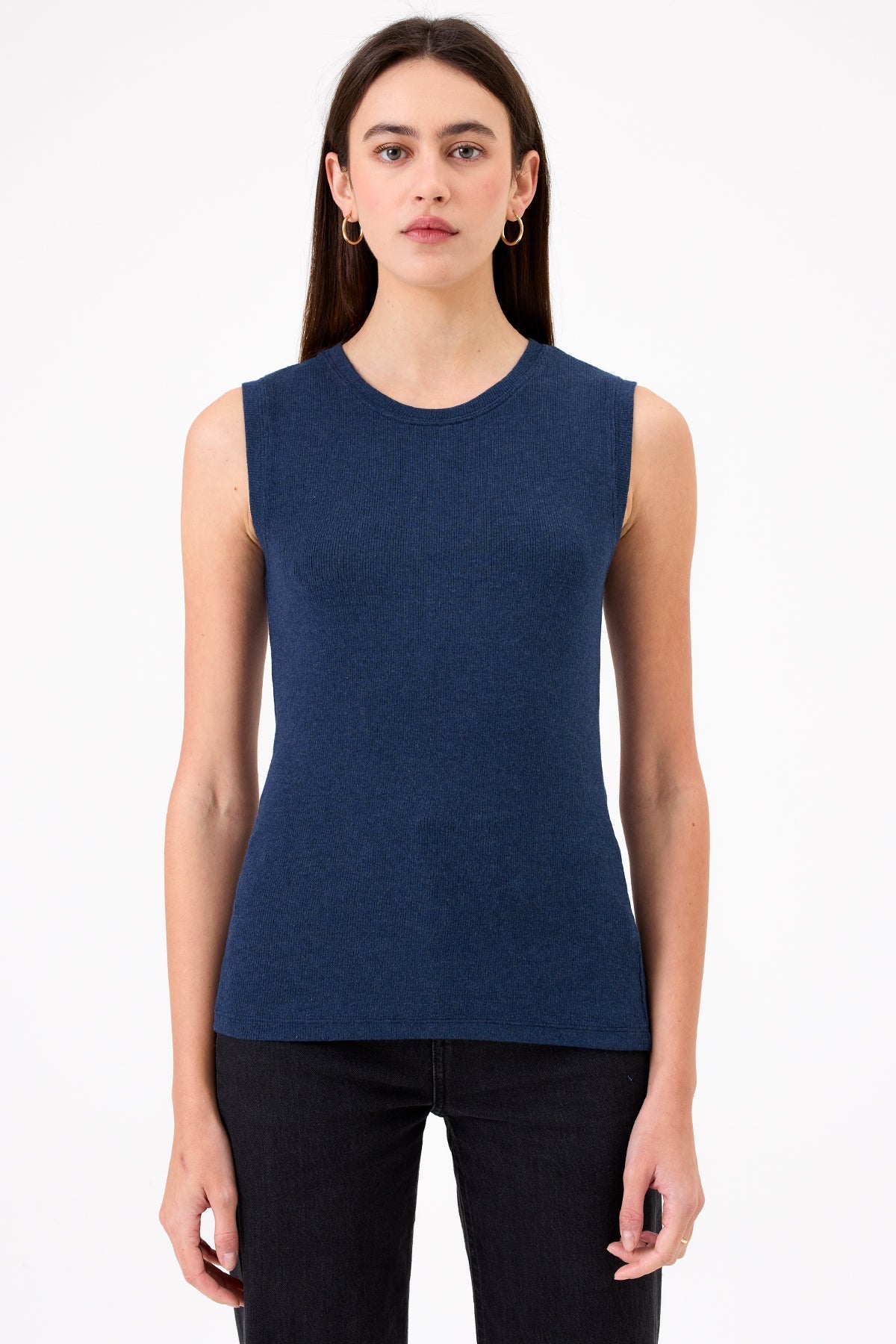 Ribbed Sleeveless Tee - Goldie LeWinter #color_navy heather - limited edition