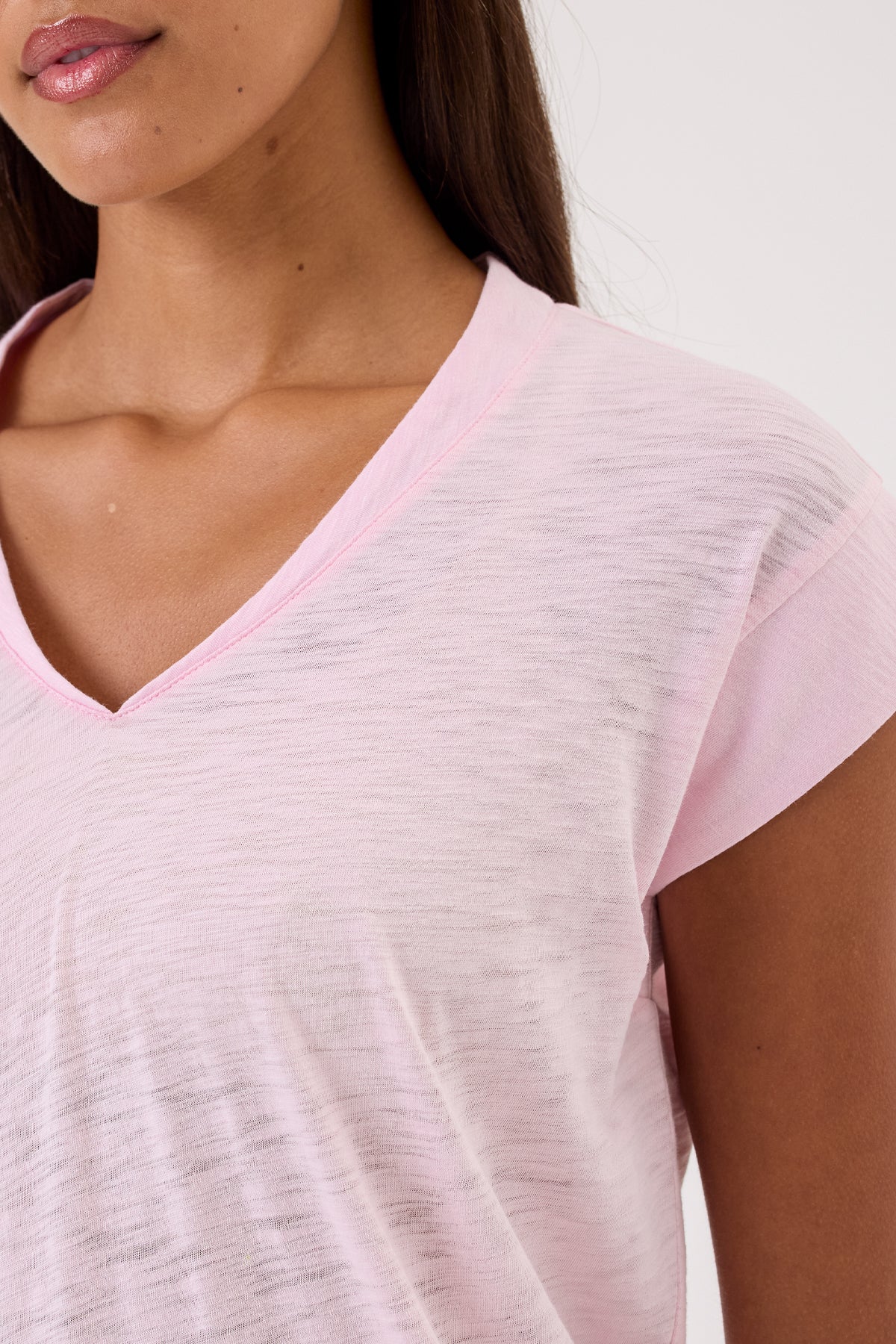 Serenity Cap Sleeve V Neck Tee - Goldie LeWinter #color_cherry blossom - limited edition