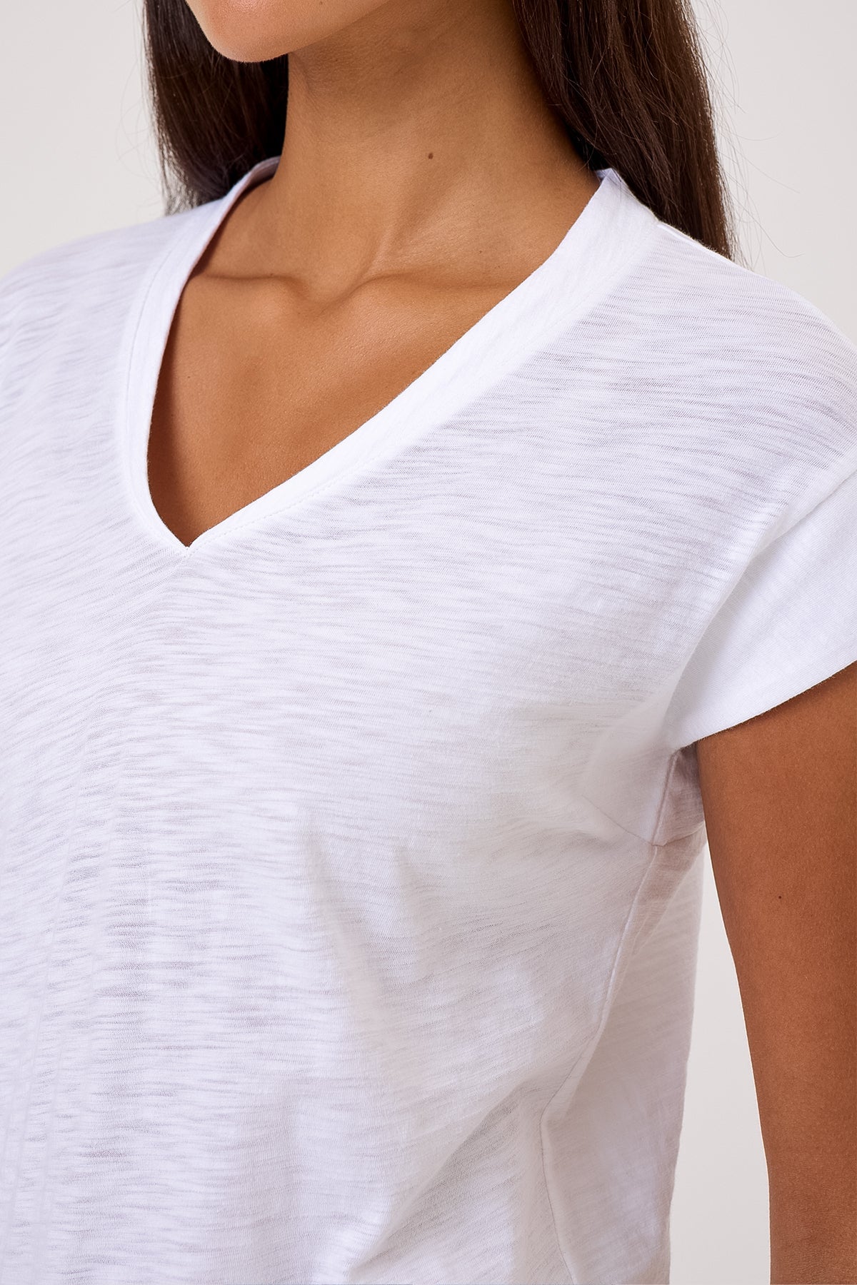Serenity Cap Sleeve V Neck Tee - Goldie LeWinter #color_white