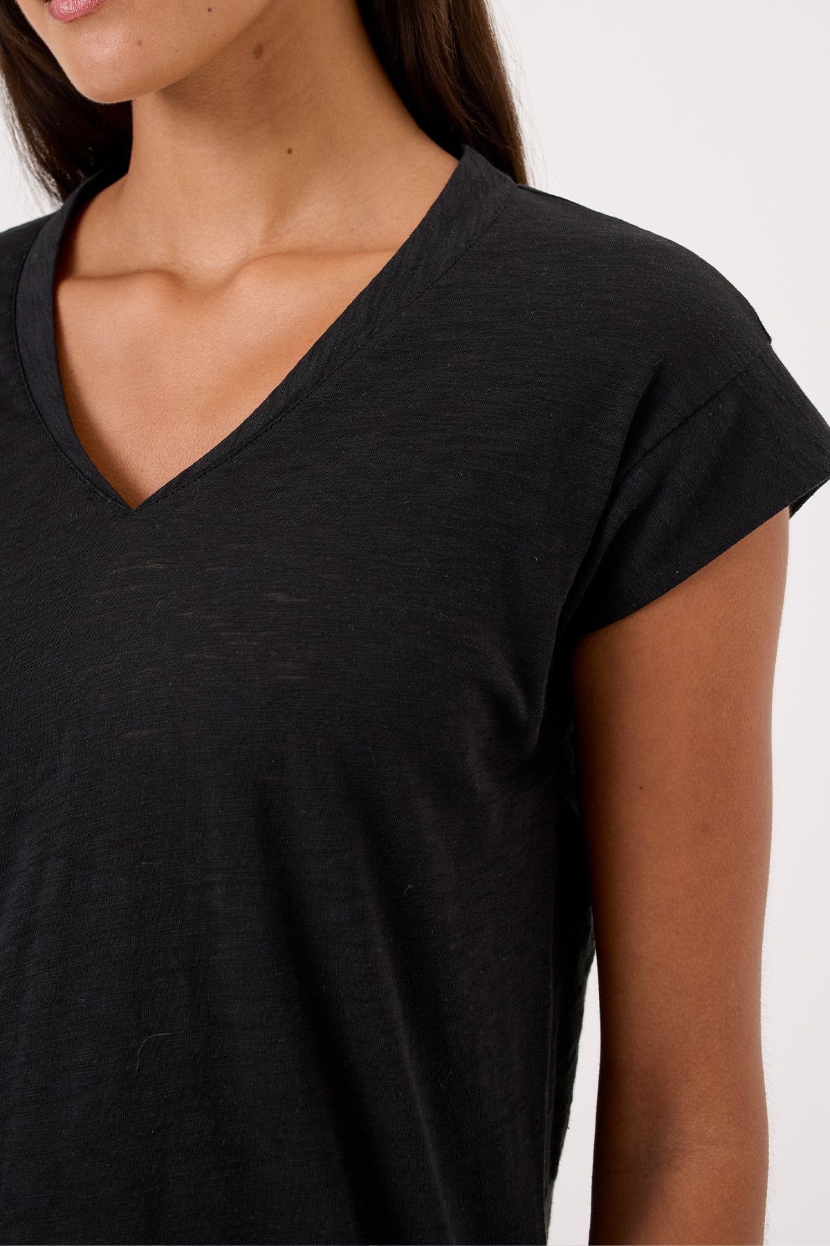Serenity Cap Sleeve V Neck Tee - Goldie LeWinter #color_black