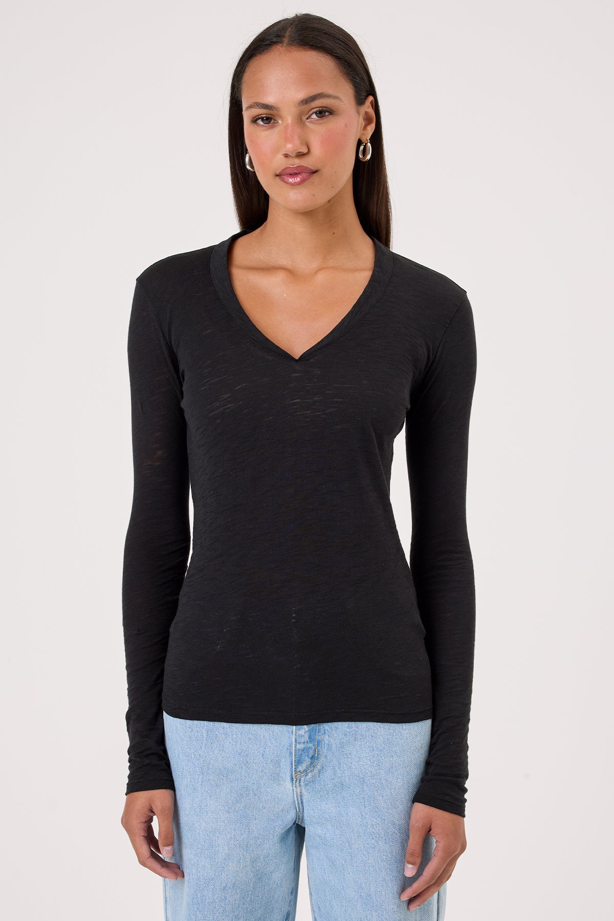 Serenity Long Sleeve V Neck Tee - Goldie LeWinter #color_black