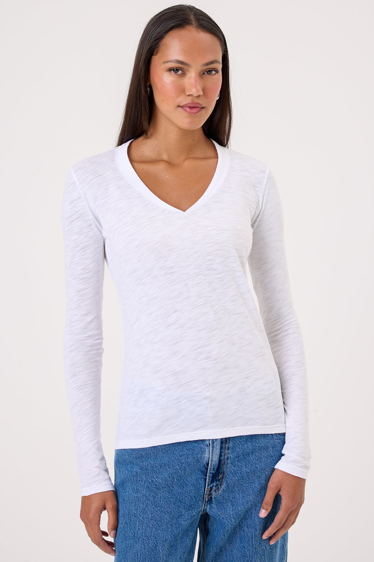 Serenity Long Sleeve V Neck Tee - Goldie LeWinter #color_white