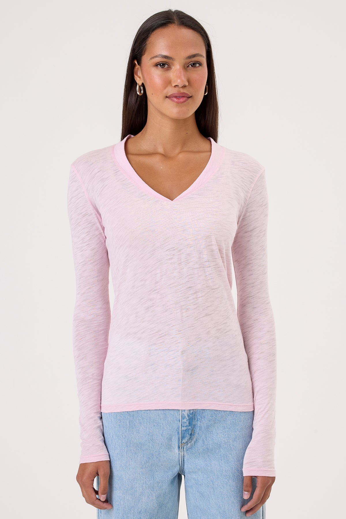 Serenity Long Sleeve V Neck Tee - Goldie LeWinter #color_cherry blossom - limited edition