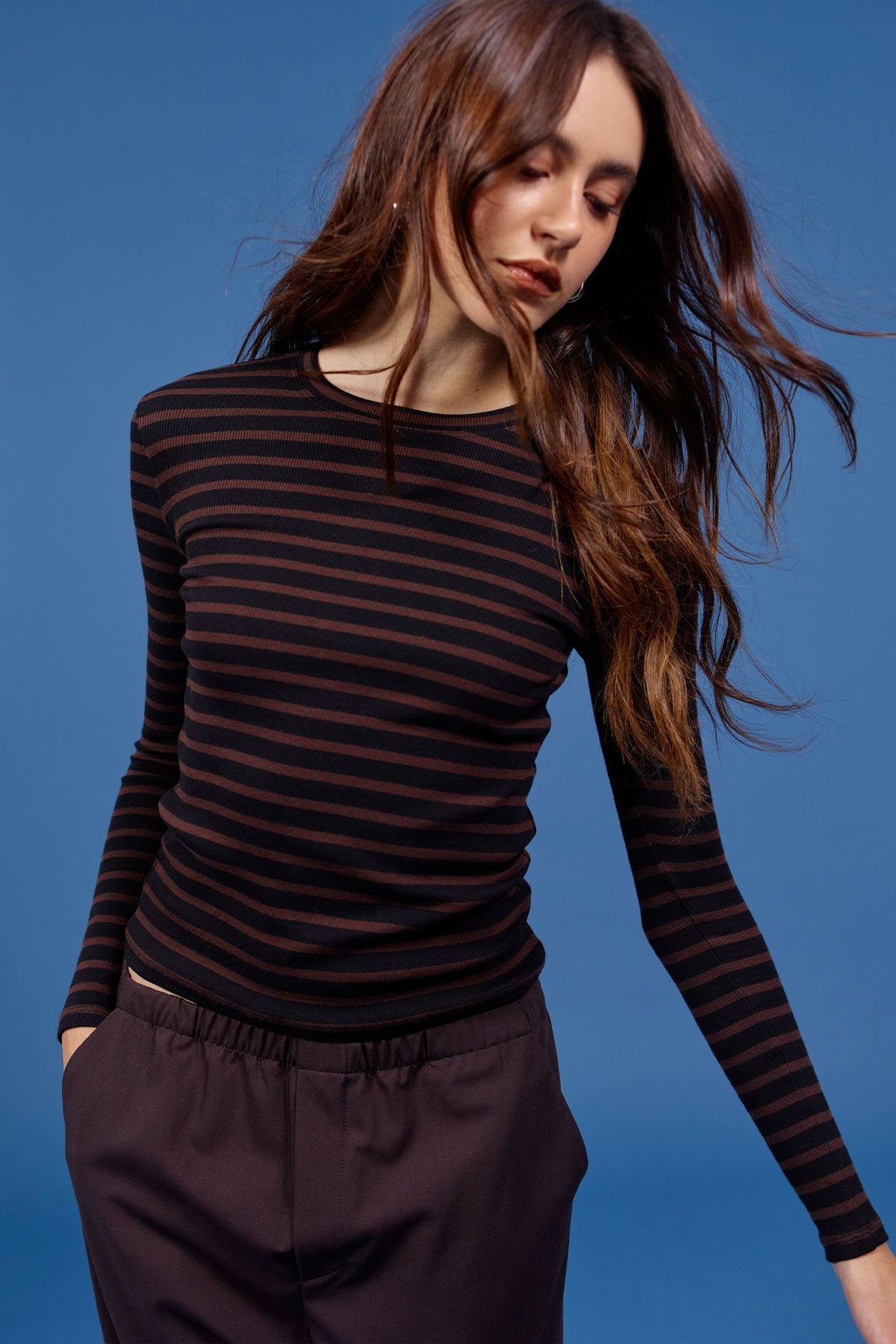 Shadow Stripe Top - Goldie LeWinter #color_black / coffee