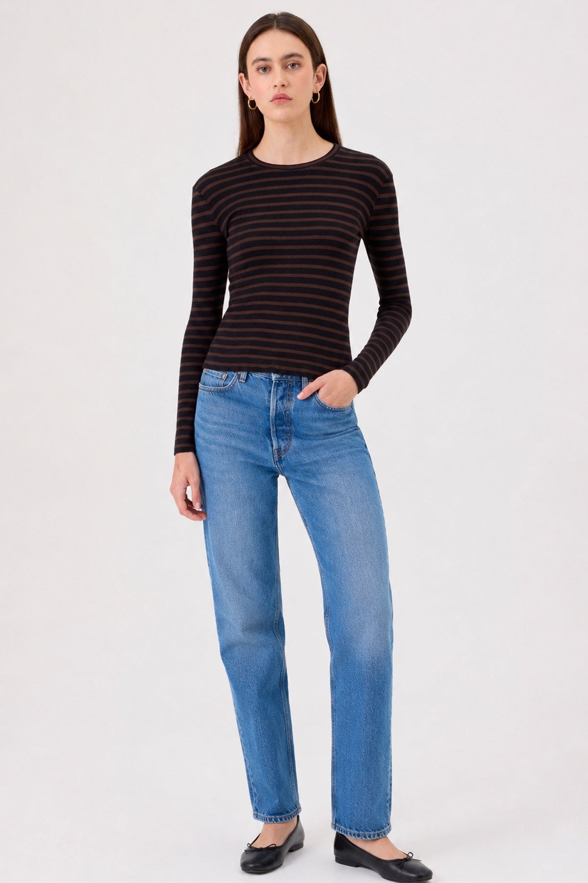 Shadow Stripe Top - Goldie LeWinter #color_black / coffee