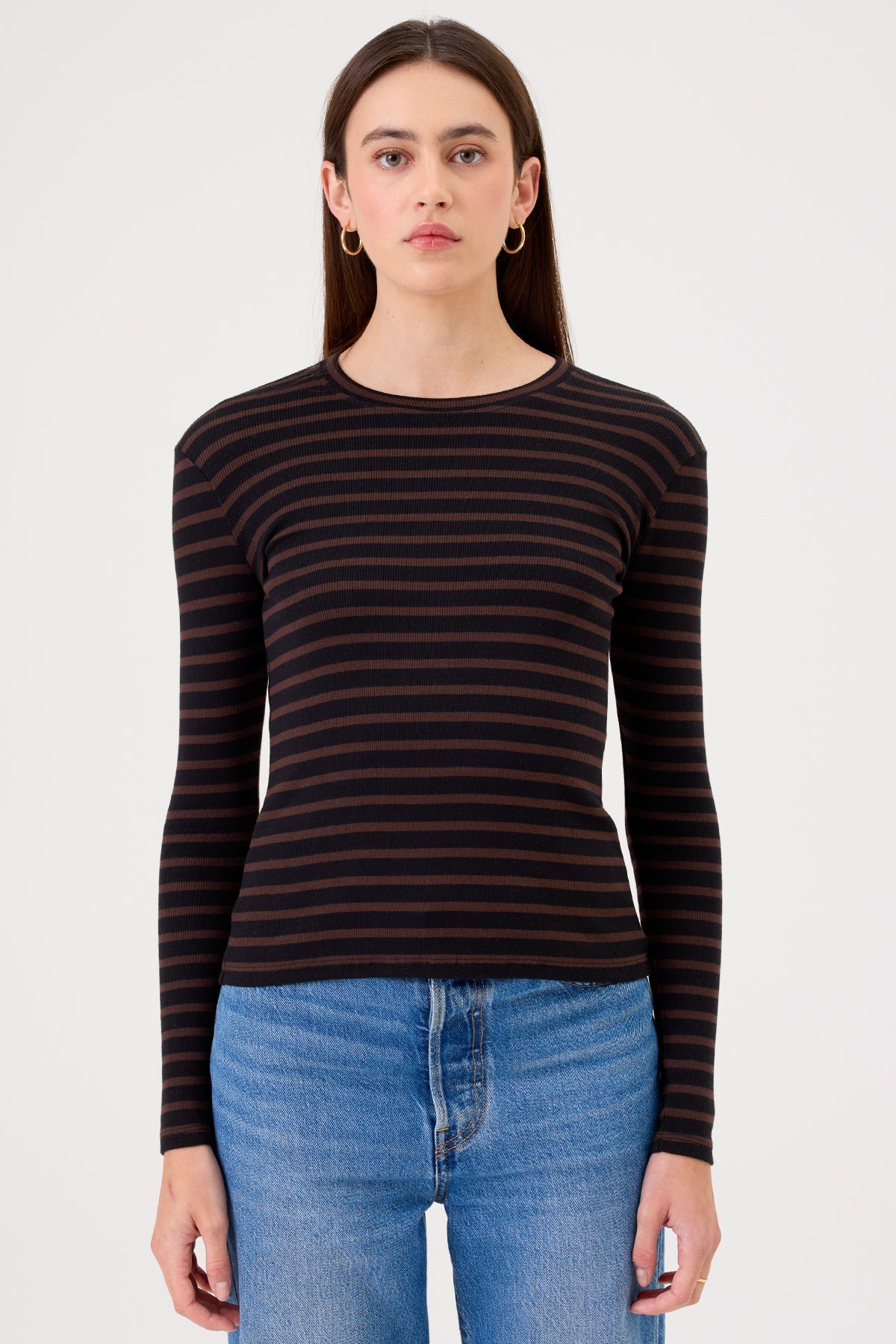 Shadow Stripe Top - Goldie LeWinter #color_black / coffee