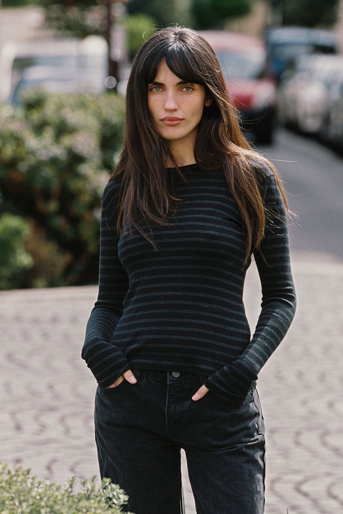Shadow Stripe Top - Goldie LeWinter #color_black / charcoal heather