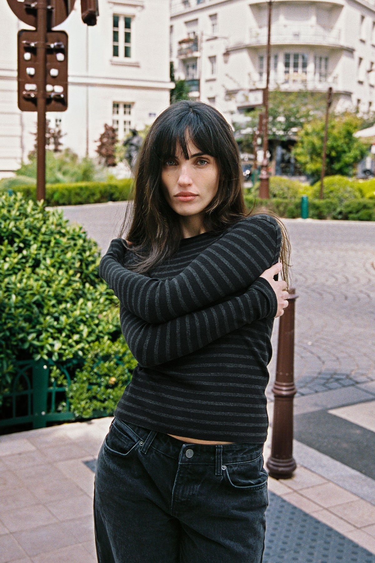 Shadow Stripe Top - Goldie LeWinter #color_black / charcoal heather