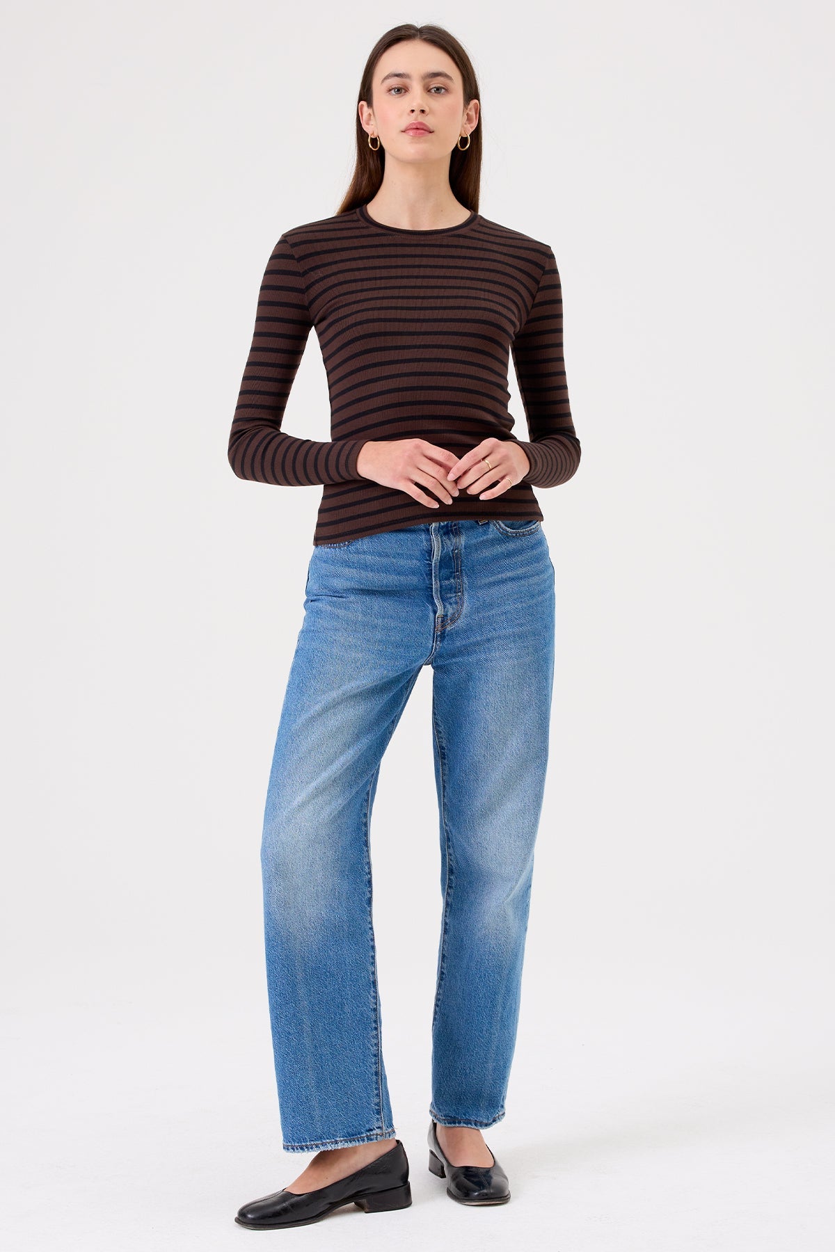 Shadow Stripe Top - Goldie LeWinter #color_coffee / black