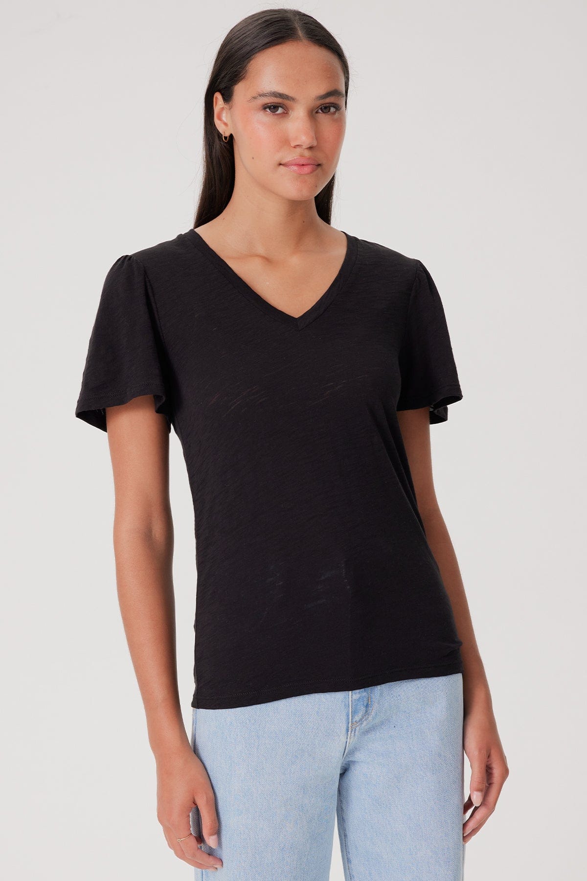 Signature Slub Flutter Sleeve V Neck Tee - Goldie LeWinter