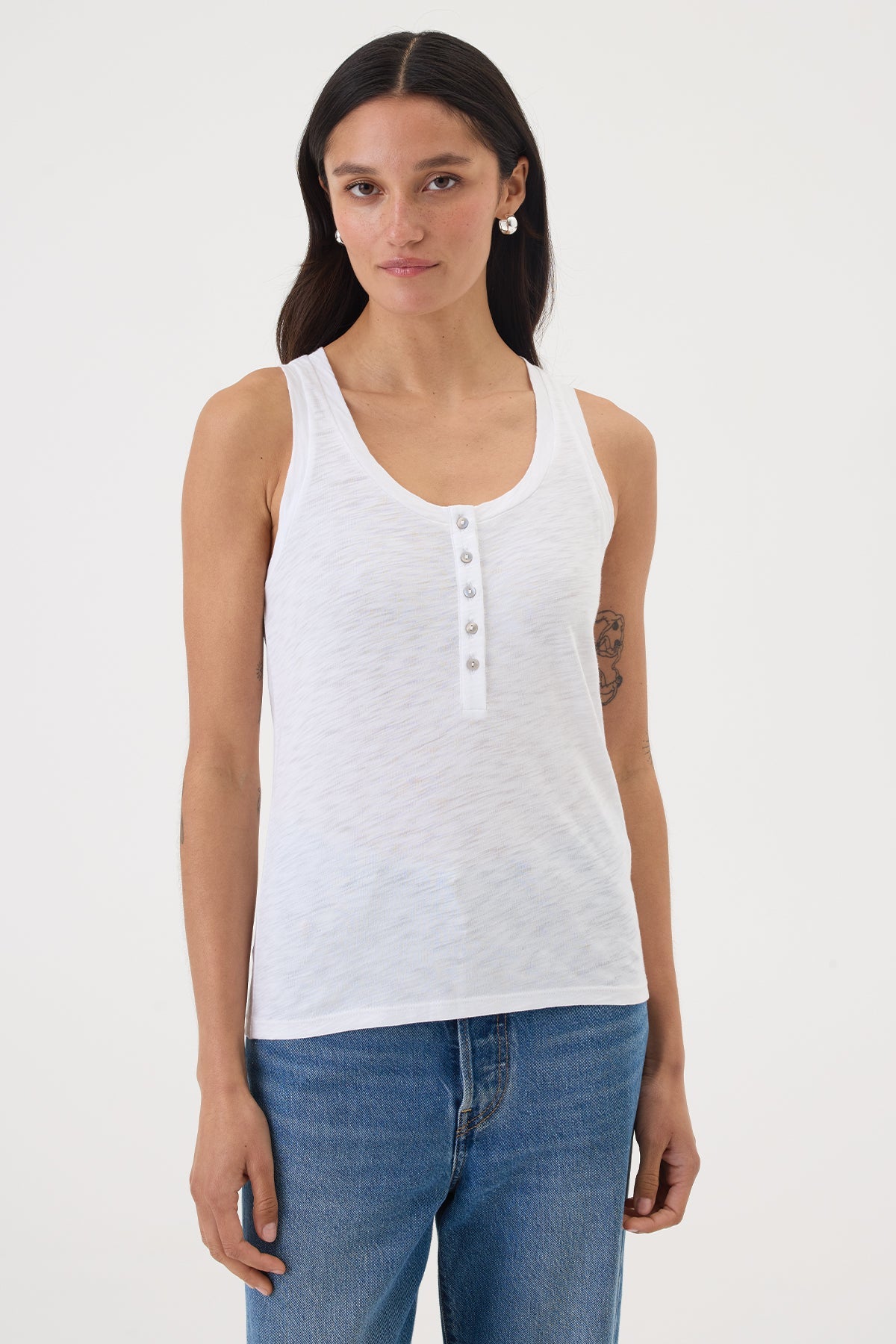 Signature Slub Henley Tank - Goldie LeWinter #color_white