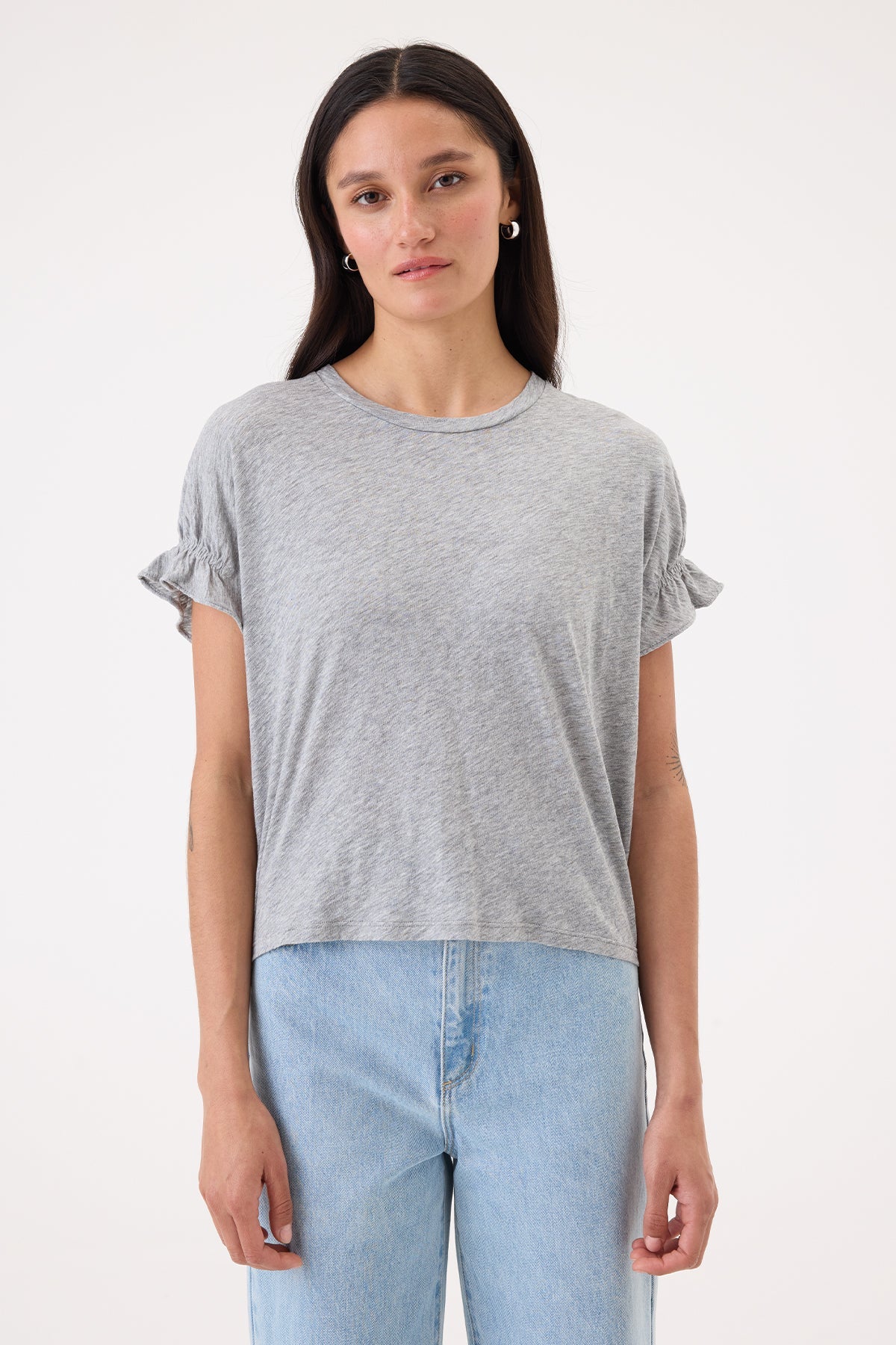 Signature Slub Puff & Ruffle Sleeve Tee - Goldie LeWinter #color_gray heather