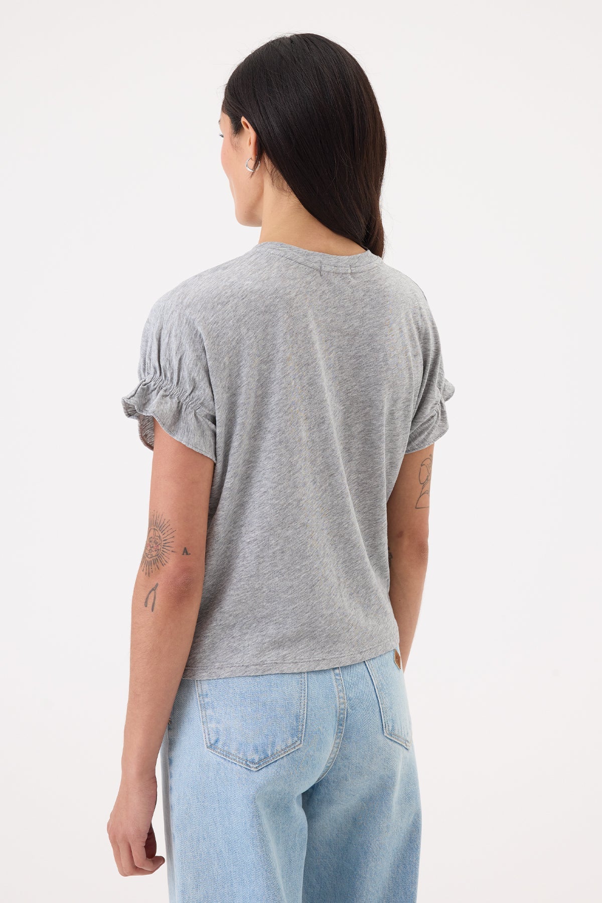 Signature Slub Puff & Ruffle Sleeve Tee - Goldie LeWinter #color_gray heather
