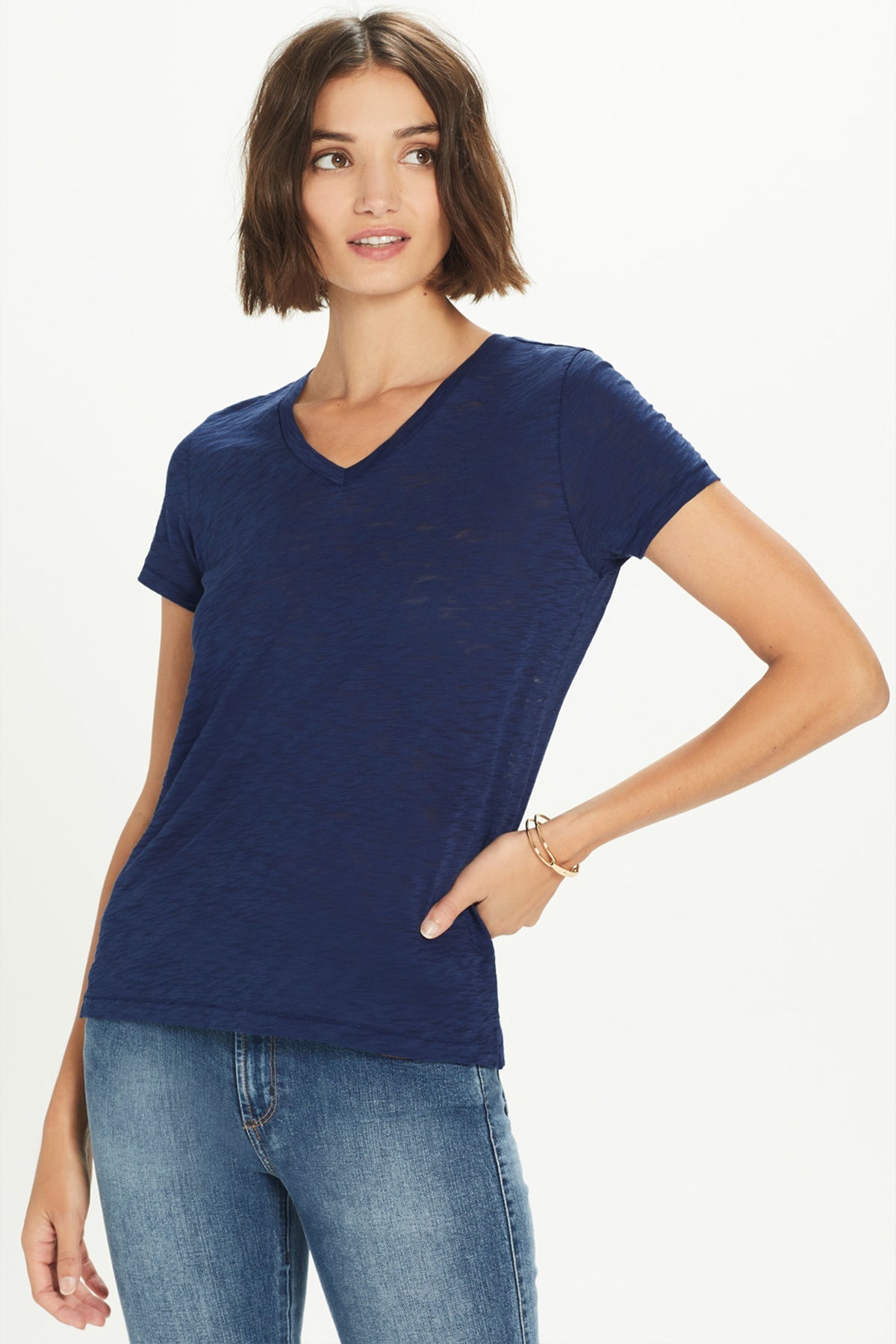 Signature Slub V Neck Boy Tee - Goldie LeWinter #color_navy