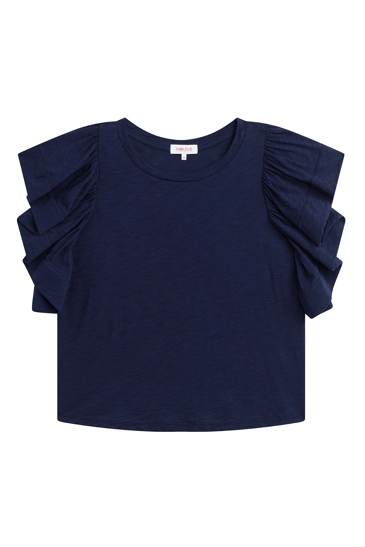 Signature Slub Waterfall Ruffle Shell - Goldie LeWinter #color_navy