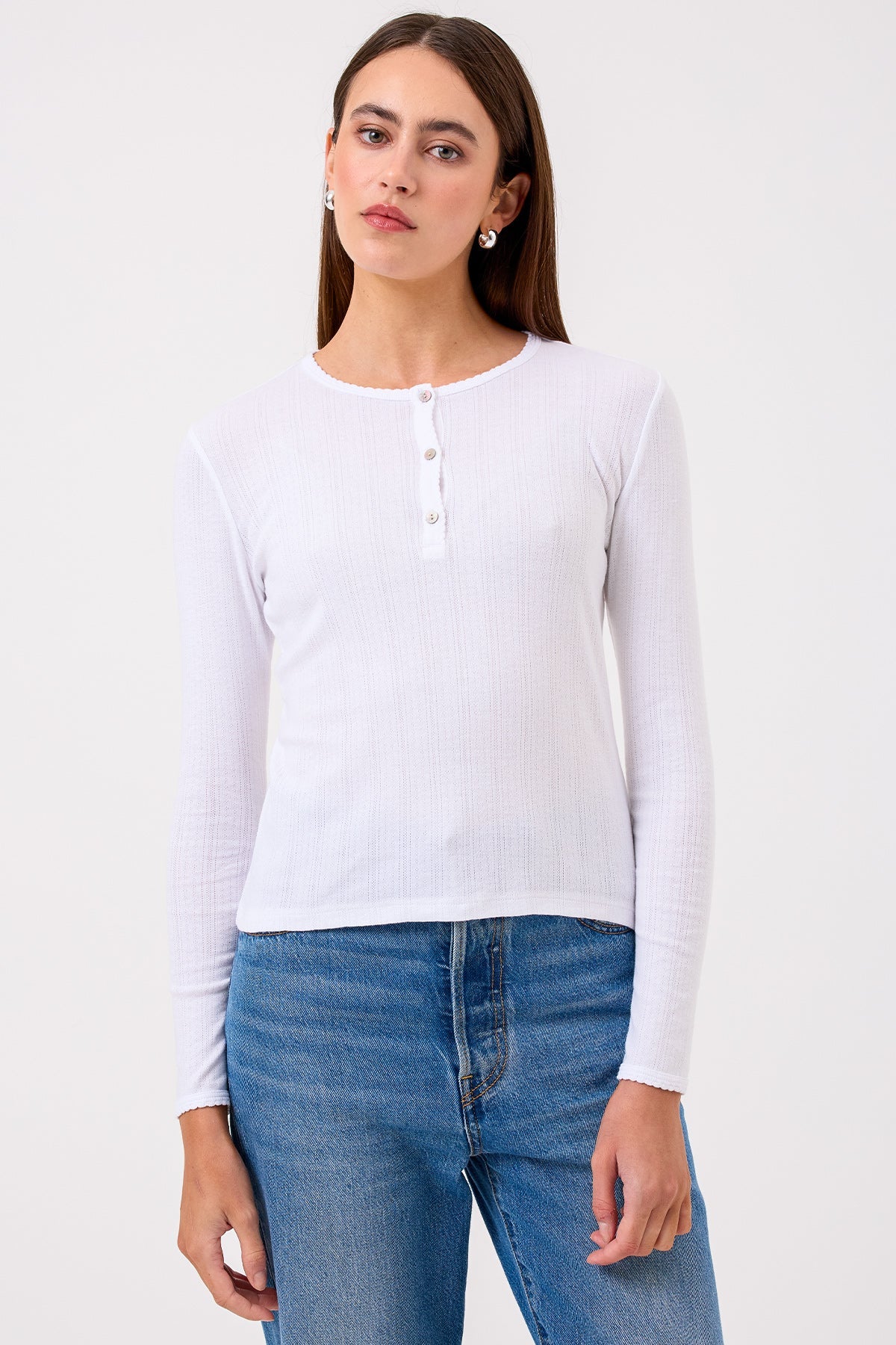 Sloane Pointelle Henley - Goldie LeWinter #color_white