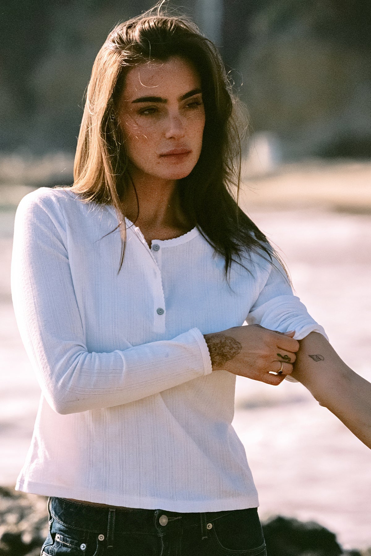 Sloane Pointelle Henley | 100% Pima Cotton Feminine Knit Top