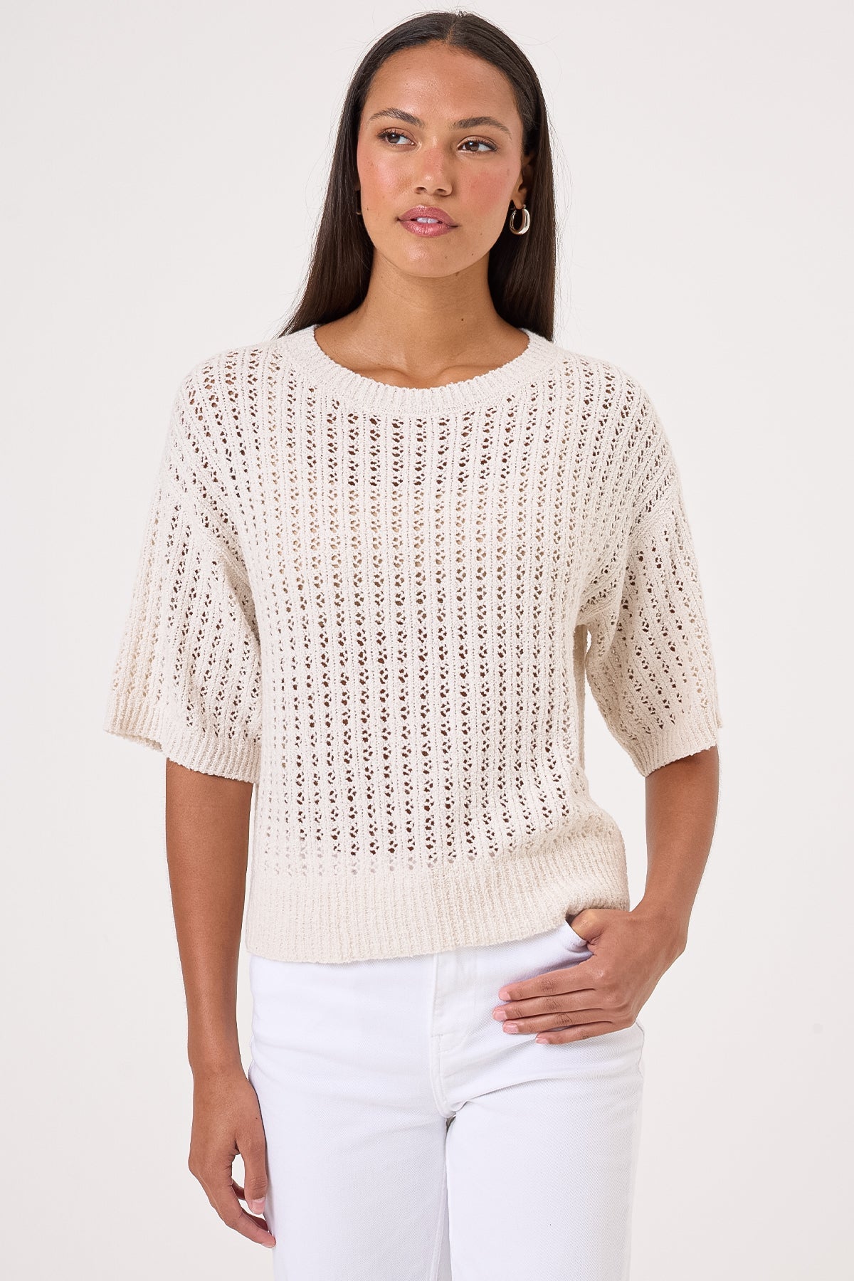 Sophie Bouclé Pullover - Goldie LeWinter #color_white sand