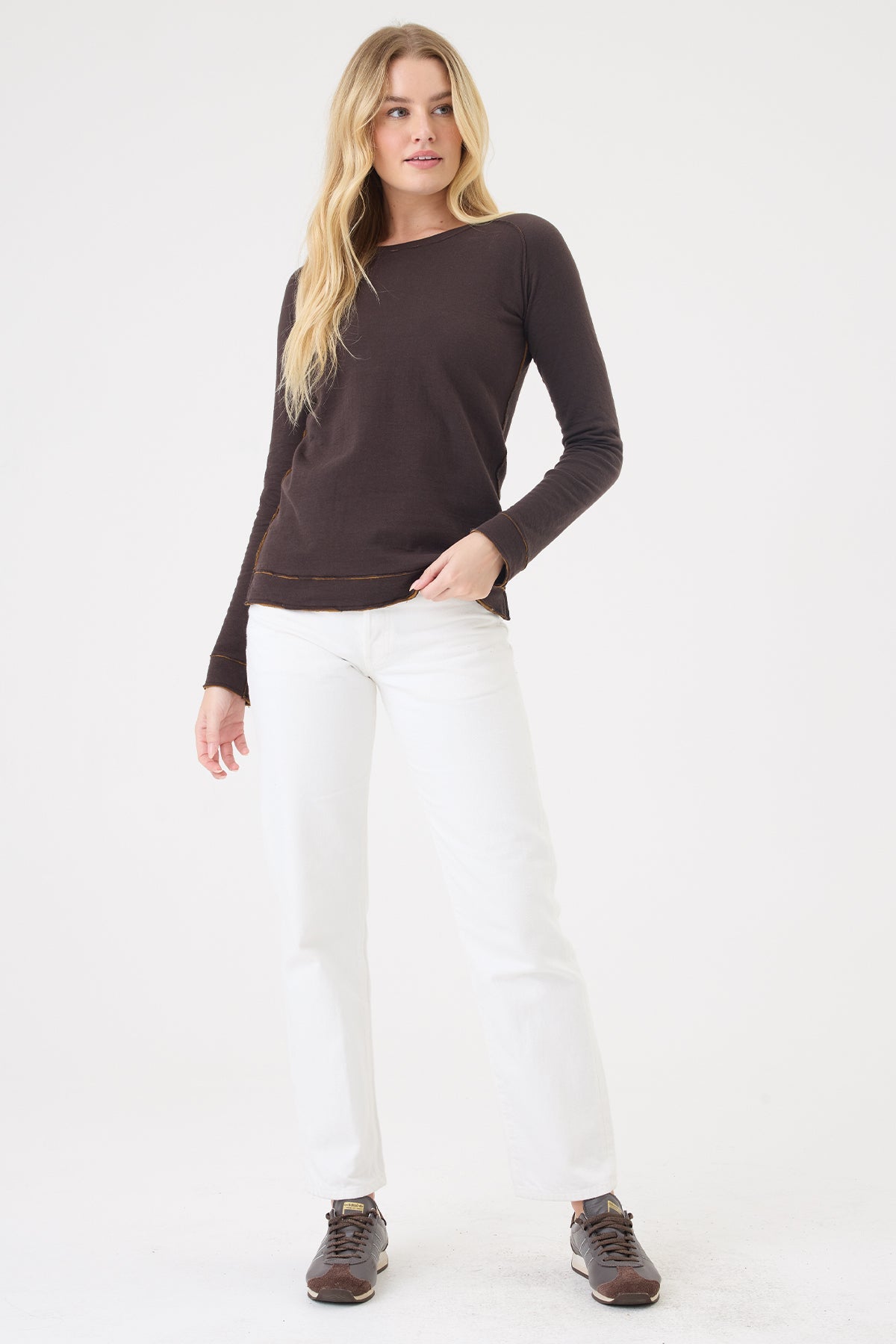 Stella Saddle Shoulder Pullover - Goldie LeWinter #color_coffee / bronze