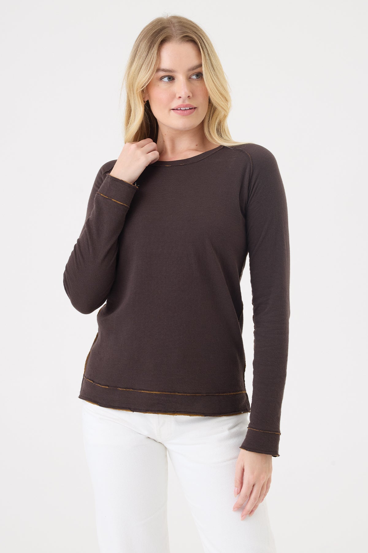 Stella Saddle Shoulder Pullover - Goldie LeWinter #color_coffee / bronze