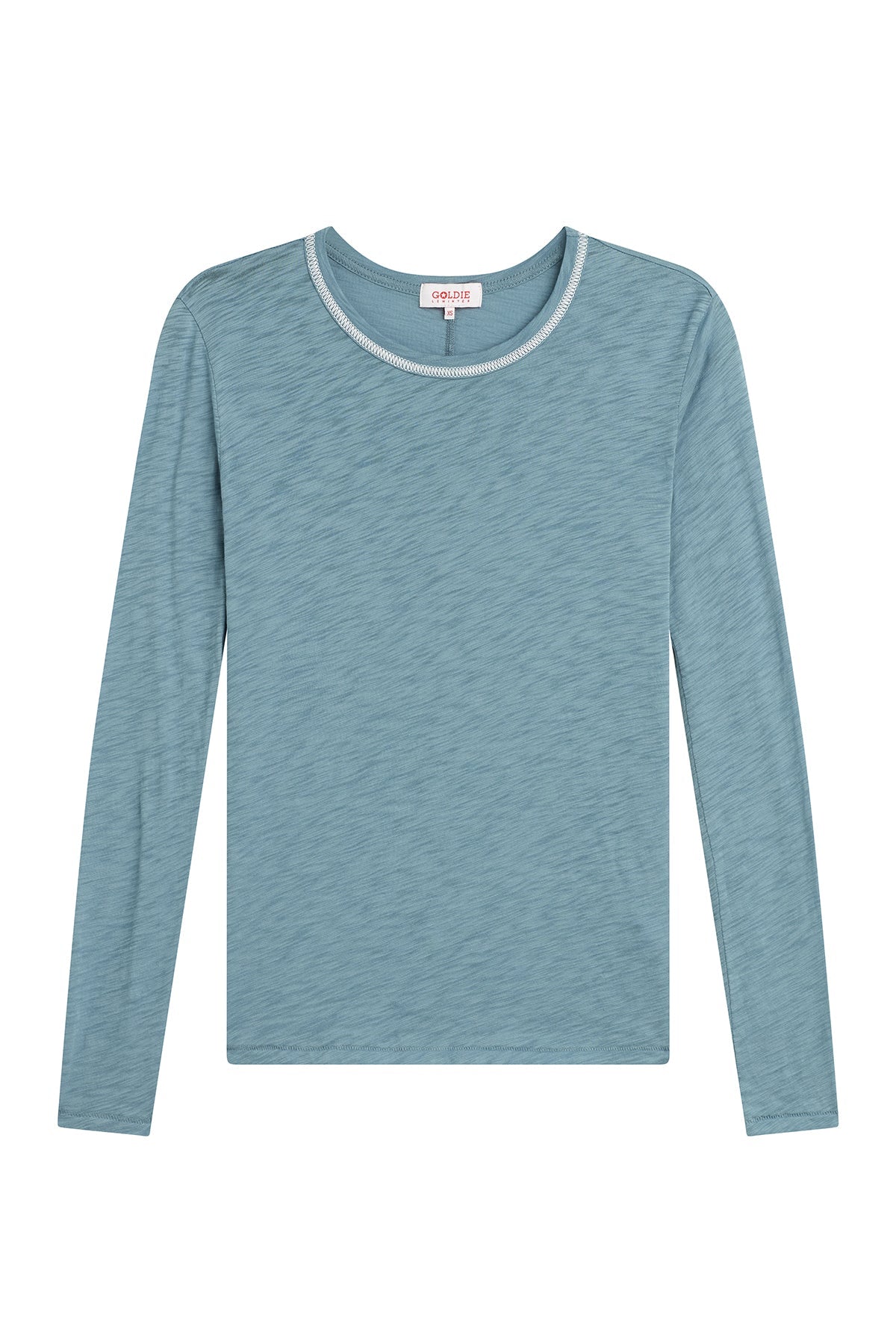 Stitch Tipped Long Sleeve Ringer Tee - Goldie LeWinter #color_faded denim - limited edition