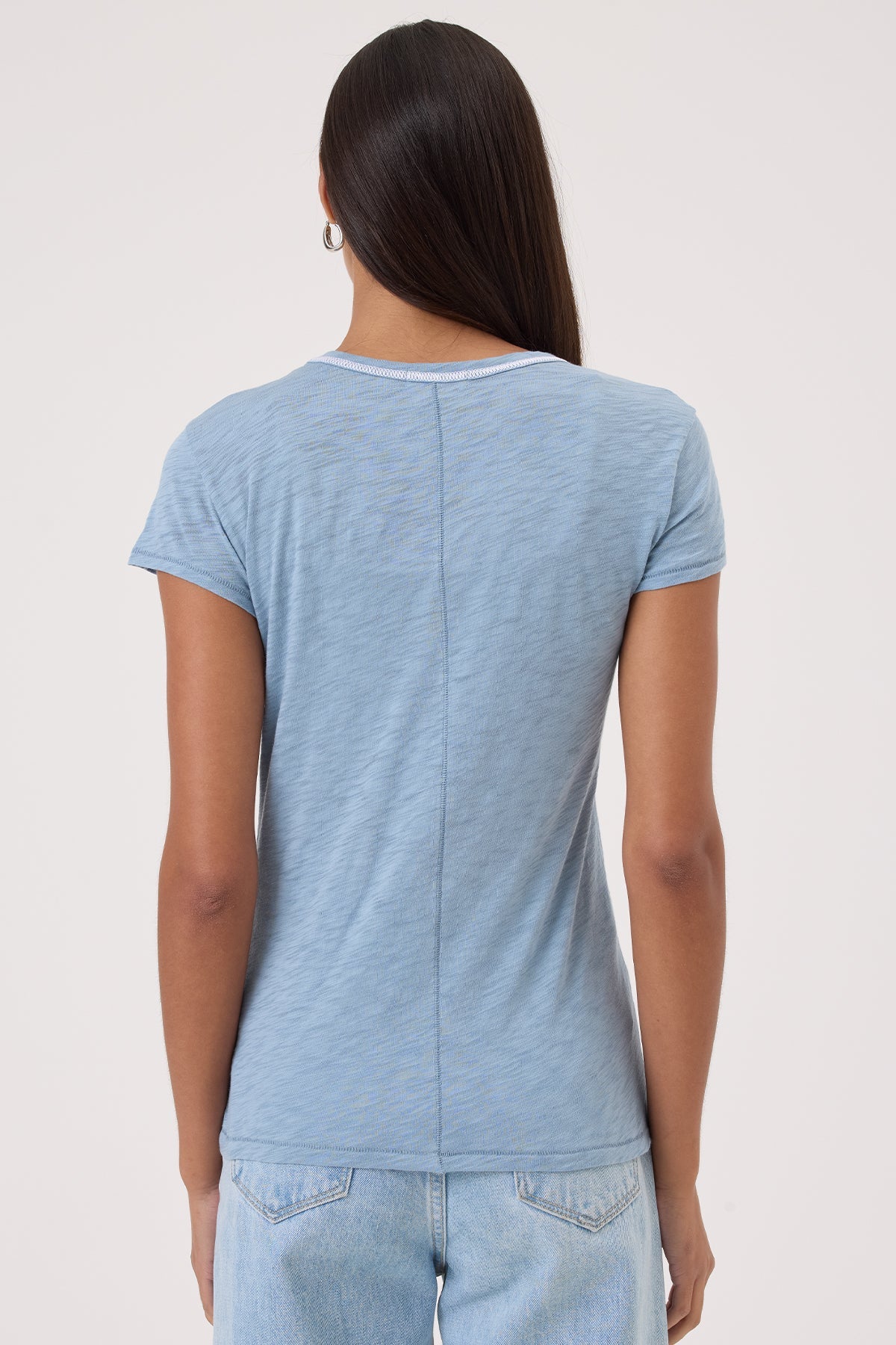 Stitch Tipped Ringer Tee - Goldie LeWinter #color_faded denim - limited edition