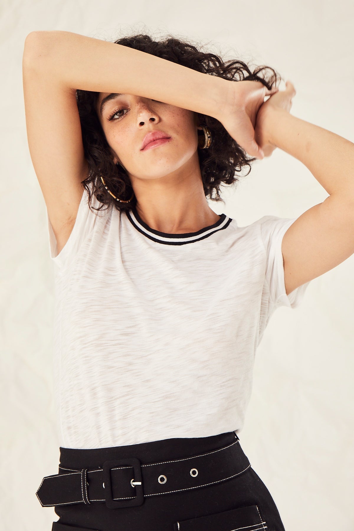 Tipped Ringer Tee - Goldie LeWinter #color_white