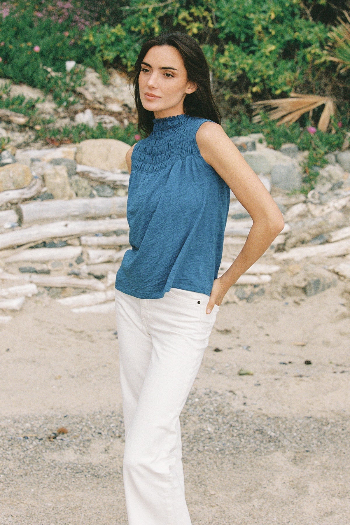 Tori Smocked Shell - Goldie LeWinter #color_denim - limited edition