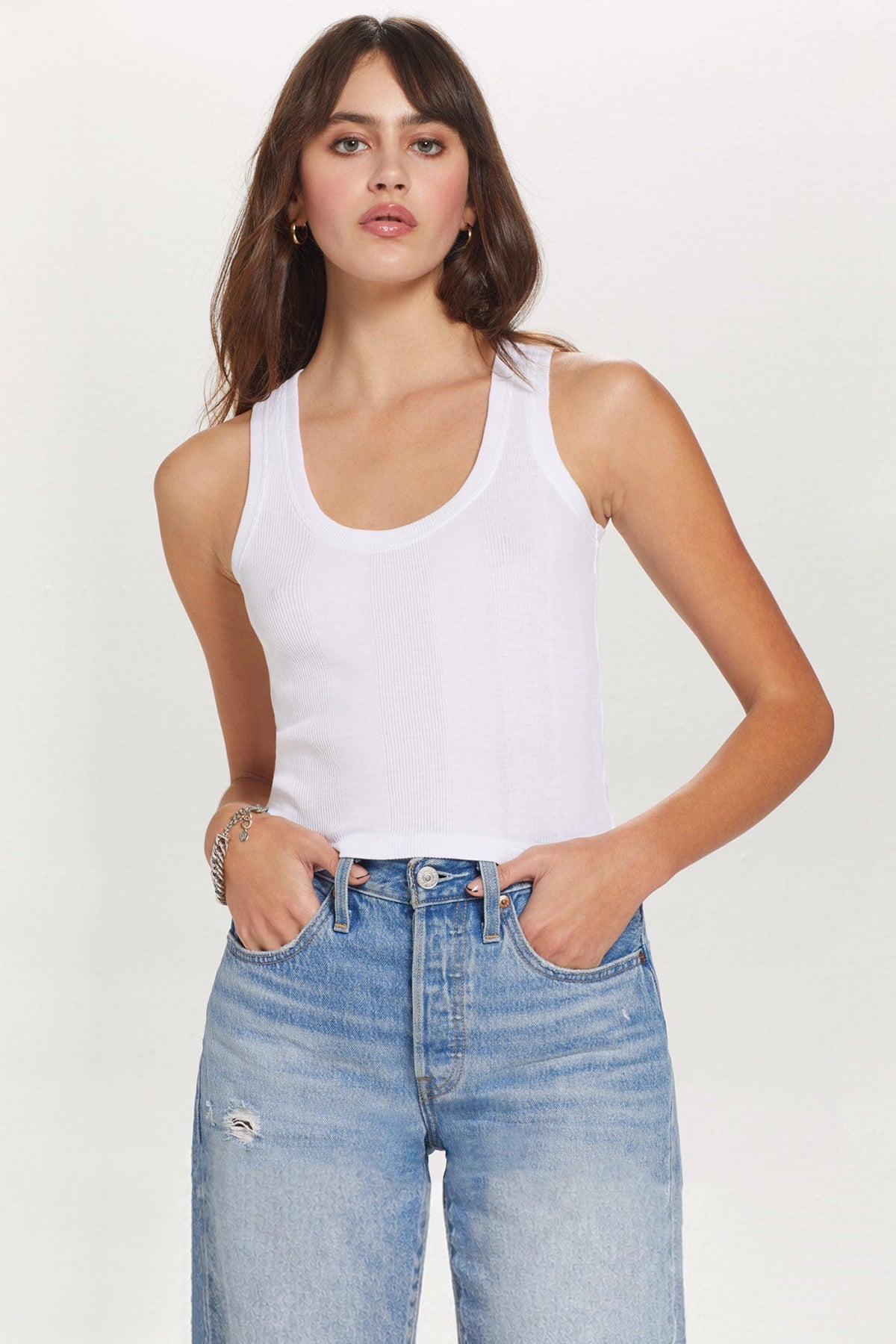 Variegated Rib Crop Tank - Goldie LeWinter #color_white