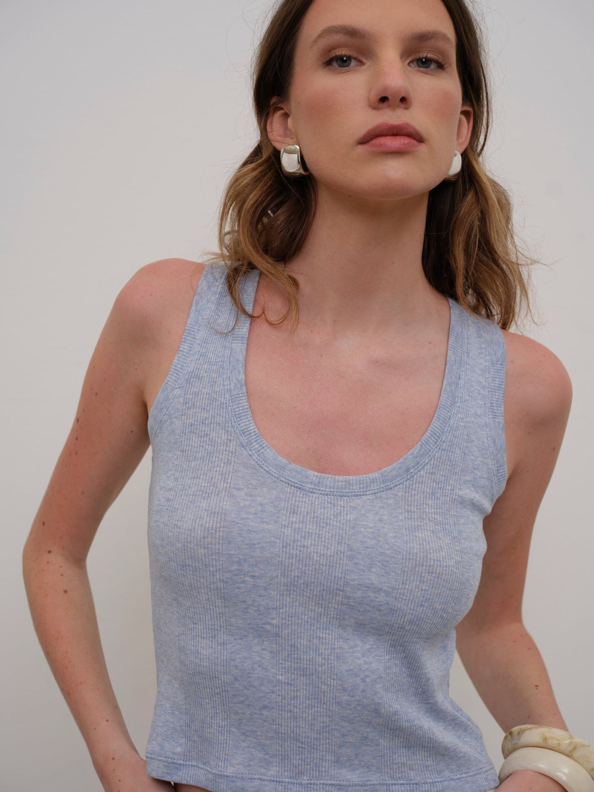 Variegated Rib Crop Tank - Goldie LeWinter #color_blue heather