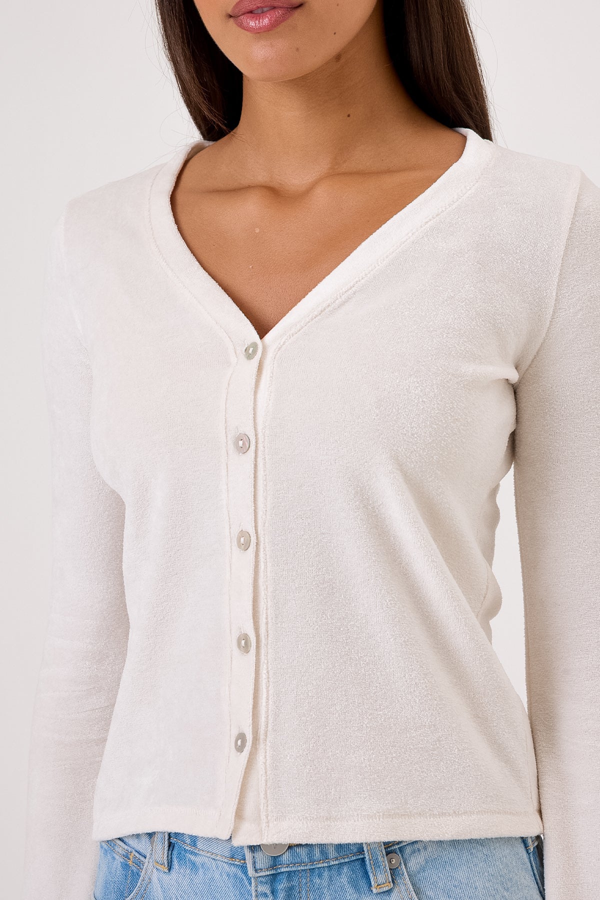 Velour Crush Cardigan - Goldie LeWinter #color_white sand