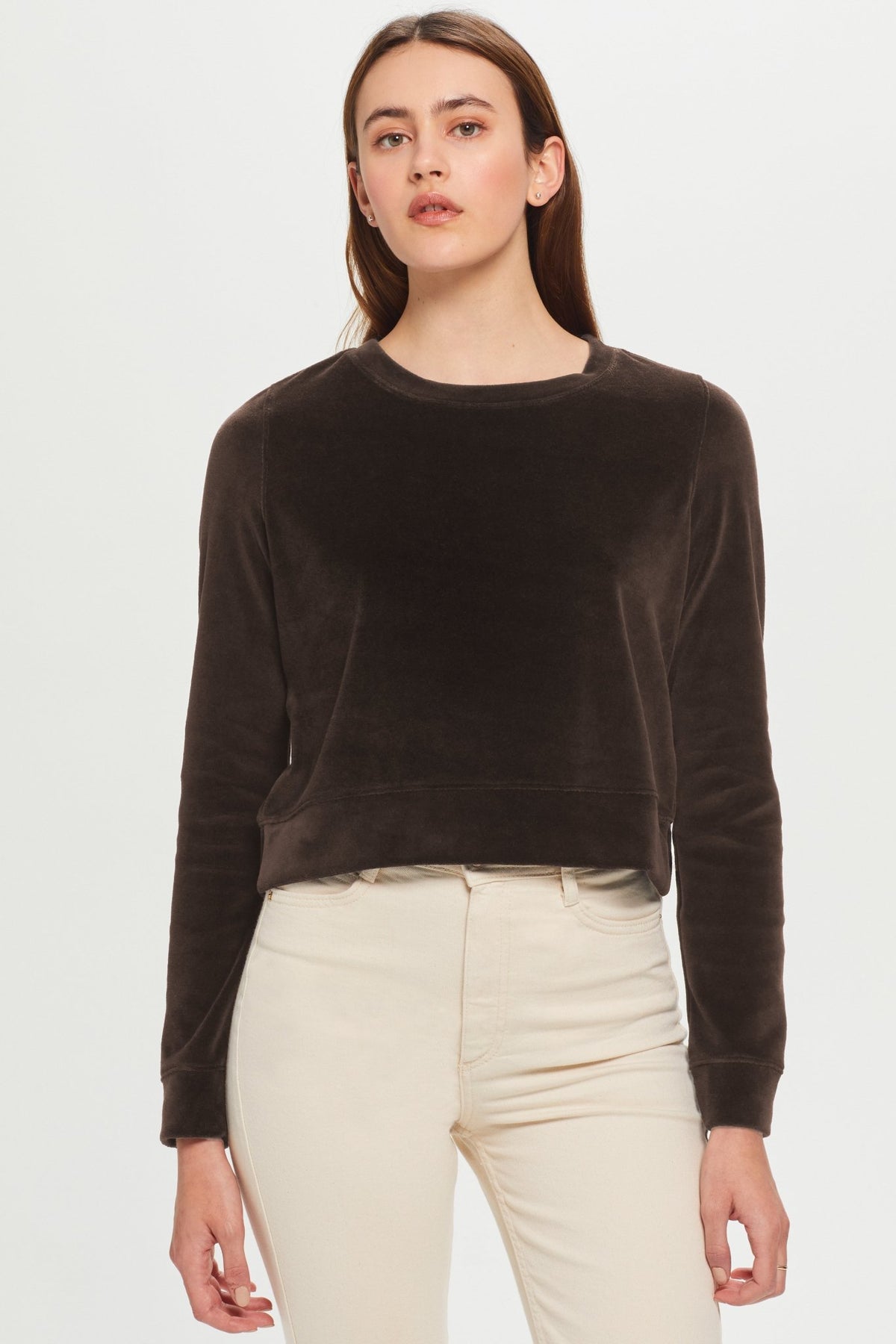 Velour Crush Crop Sweatshirt - Goldie LeWinter #color_coffee - limited edition