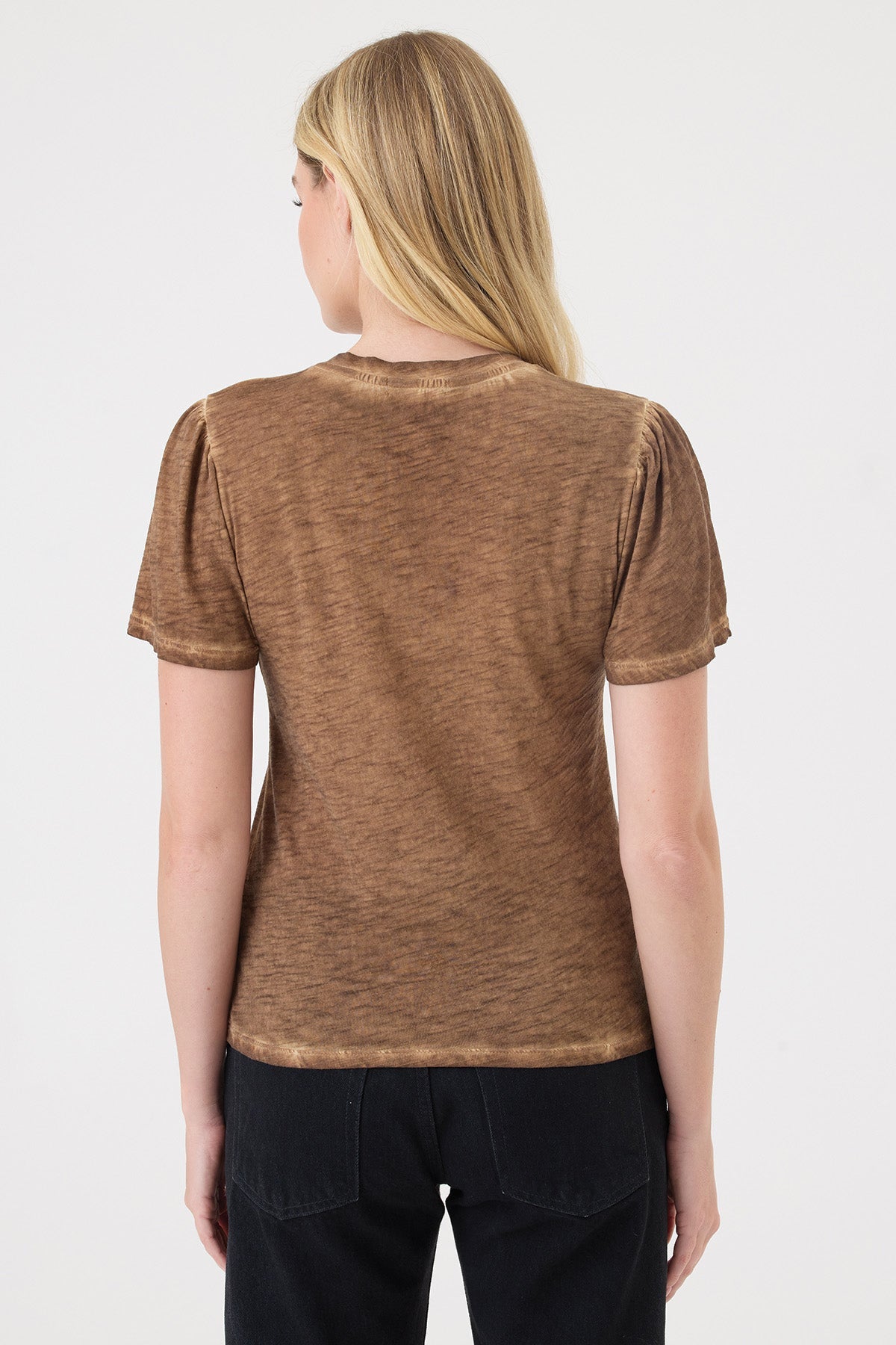 Vintage Wash Flutter Sleeve V Neck Tee - Goldie LeWinter #color_bronze