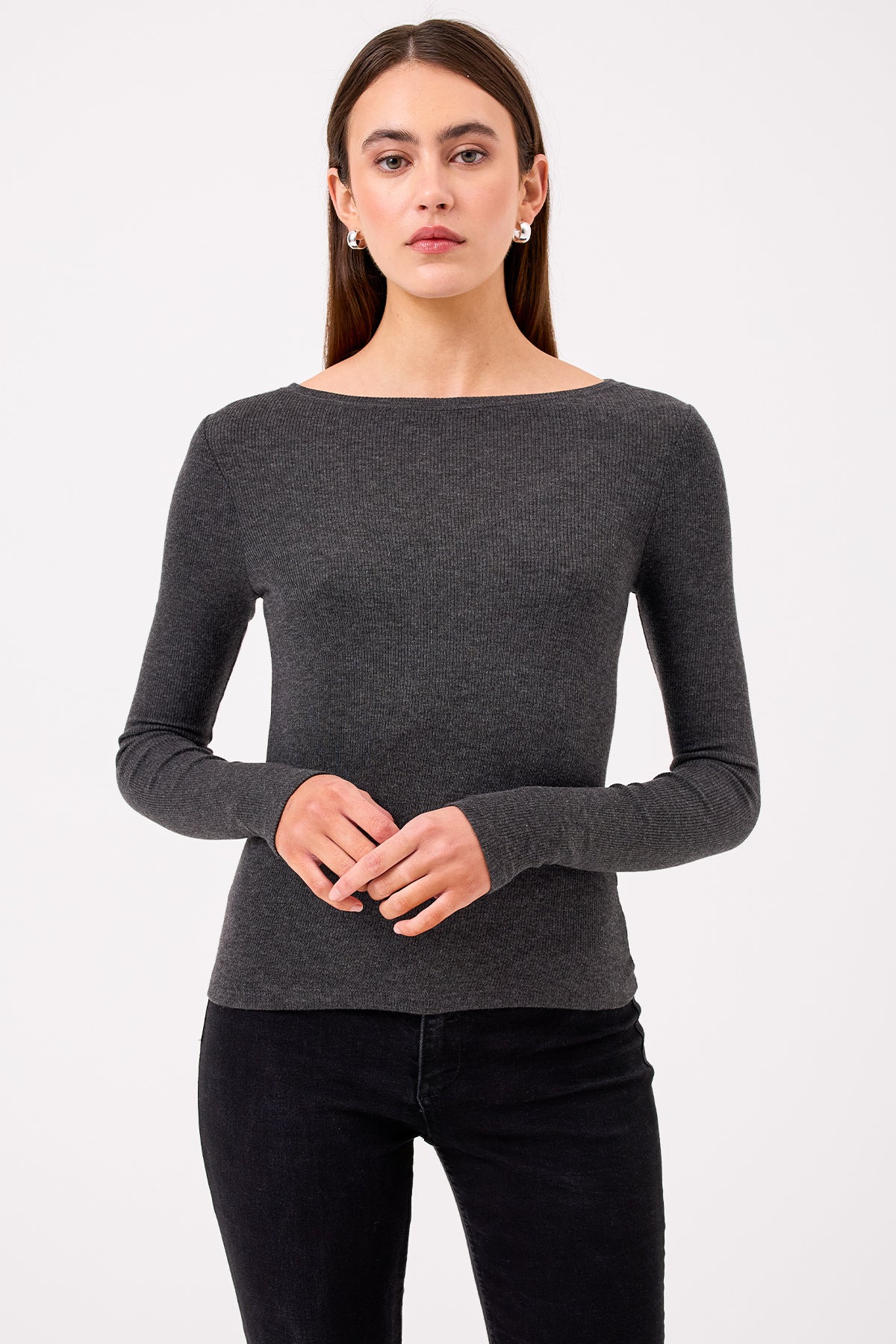 Yvonne Bateau Top - Goldie LeWinter #color_charcoal heather