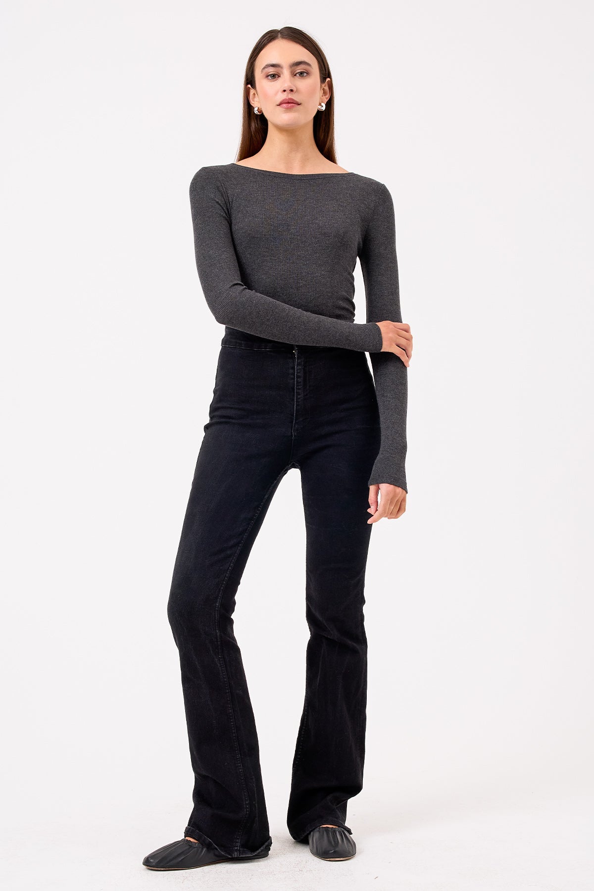 Yvonne Bateau Top - Goldie LeWinter #color_charcoal heather
