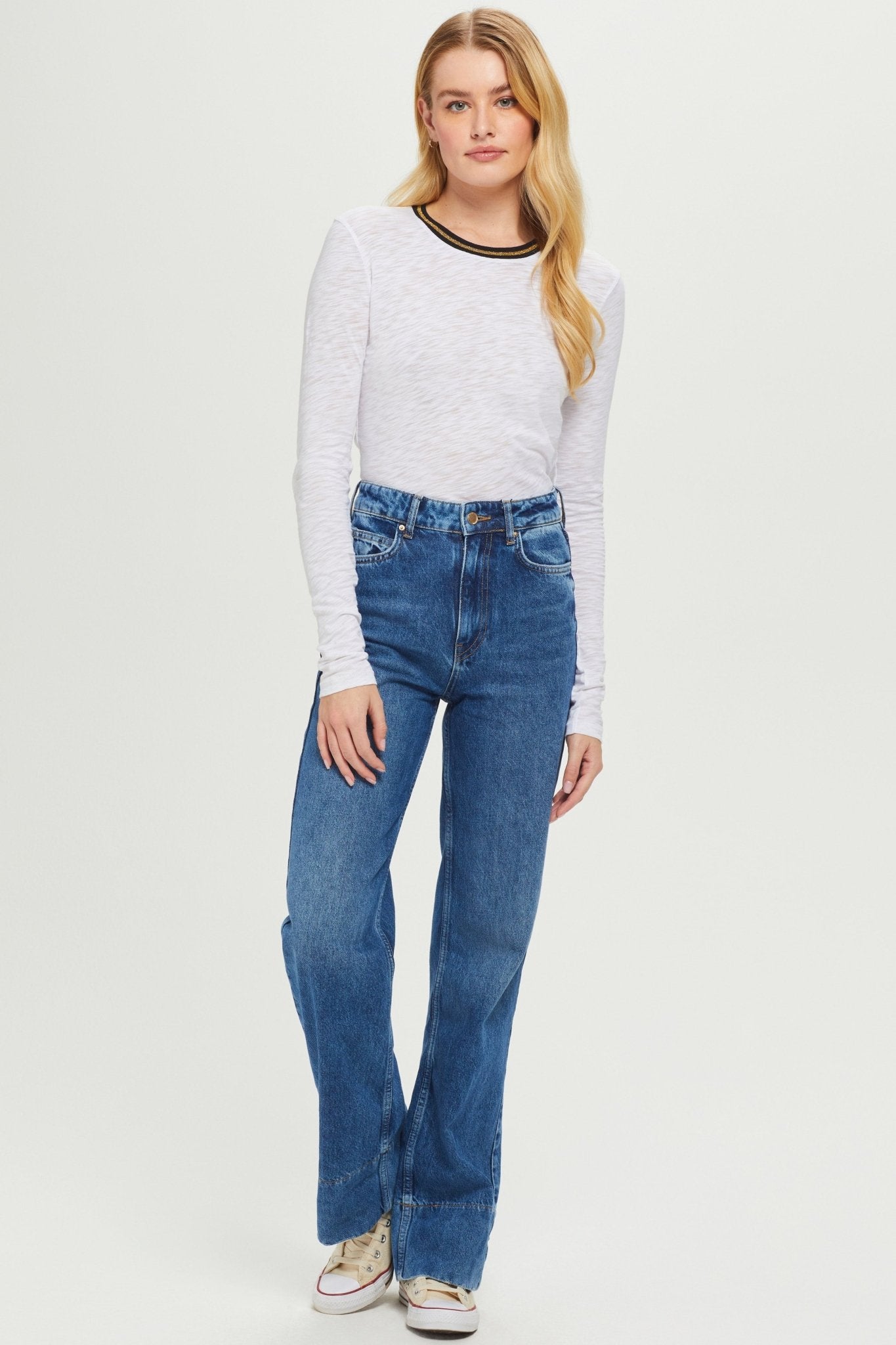 Long Sleeve Metallic Tipped Ringer Tee - Goldie LeWinter